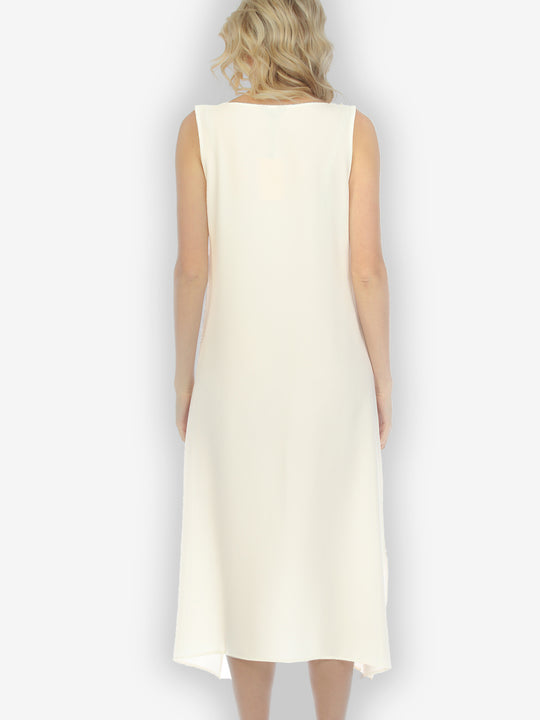Solid Cream Silk Blend Tank Dress