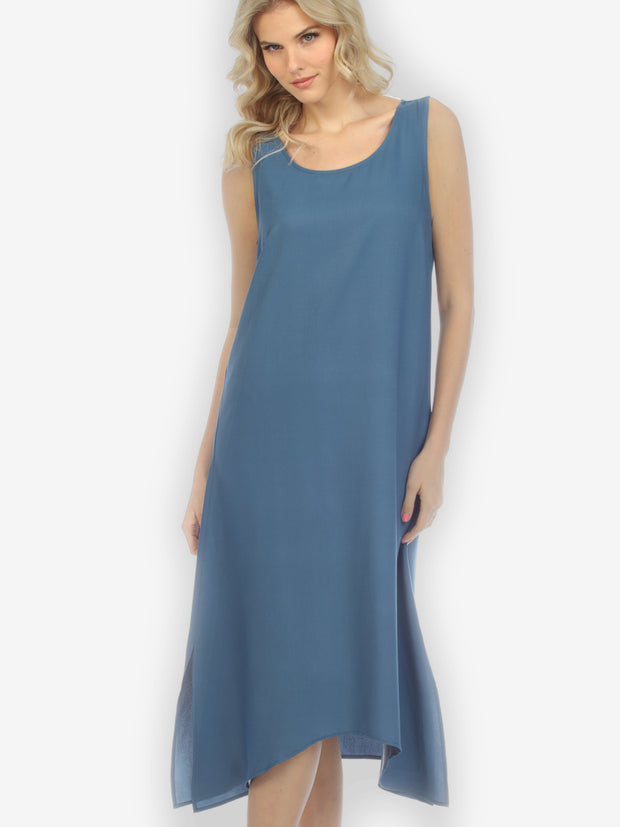 Solid Cerulean Silk Blend Tank Dress