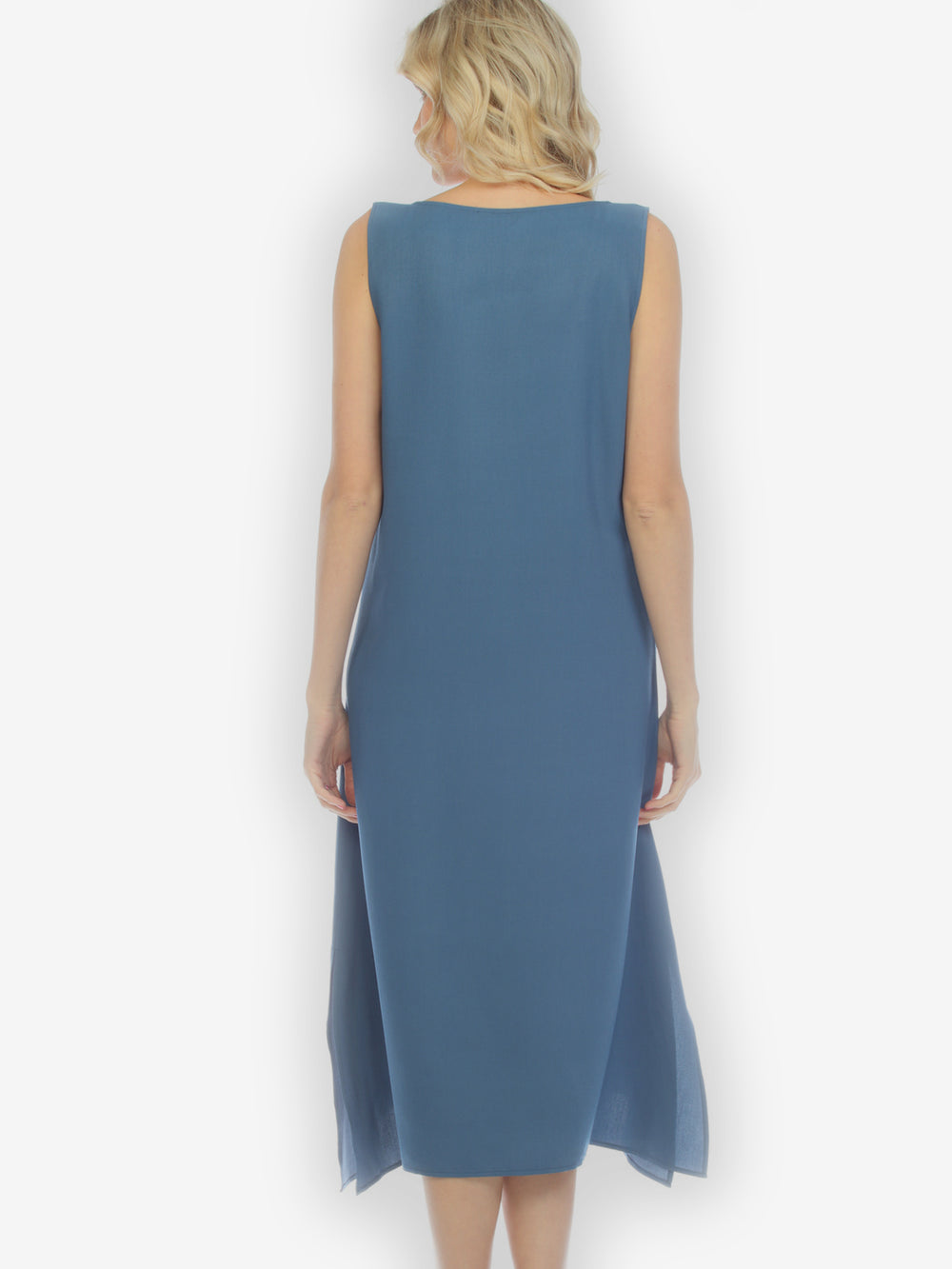 Solid Cerulean Silk Blend Tank Dress