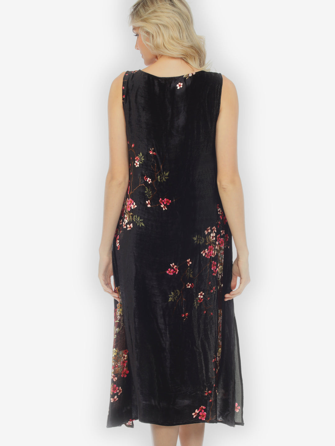 Vintage Bamboo Flowers Velvet Dress