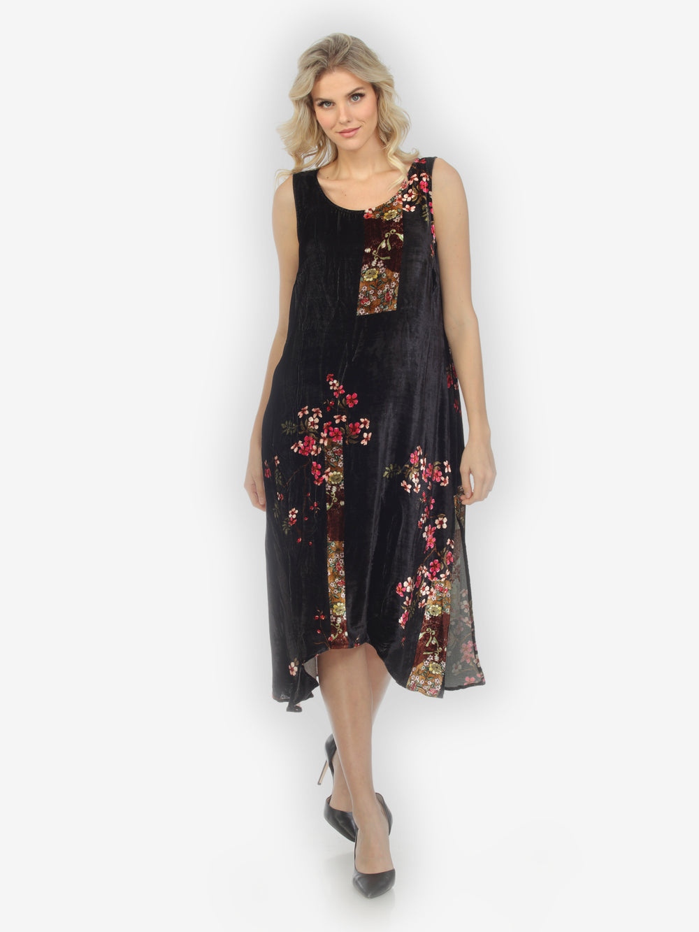 Vintage Bamboo Flowers Velvet Dress