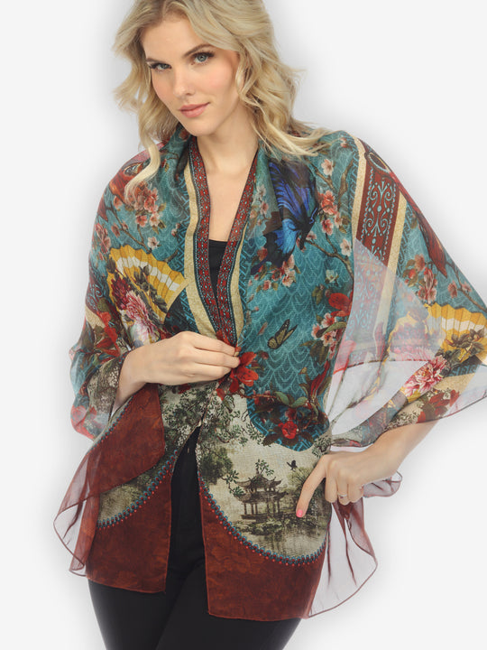 Fabulous Fans Flowers Silk Scarf