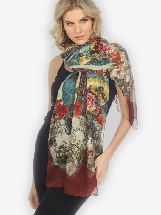 Fabulous Fans Flowers Silk Scarf