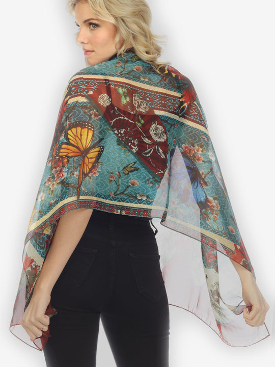 Fabulous Fans Flowers Silk Scarf