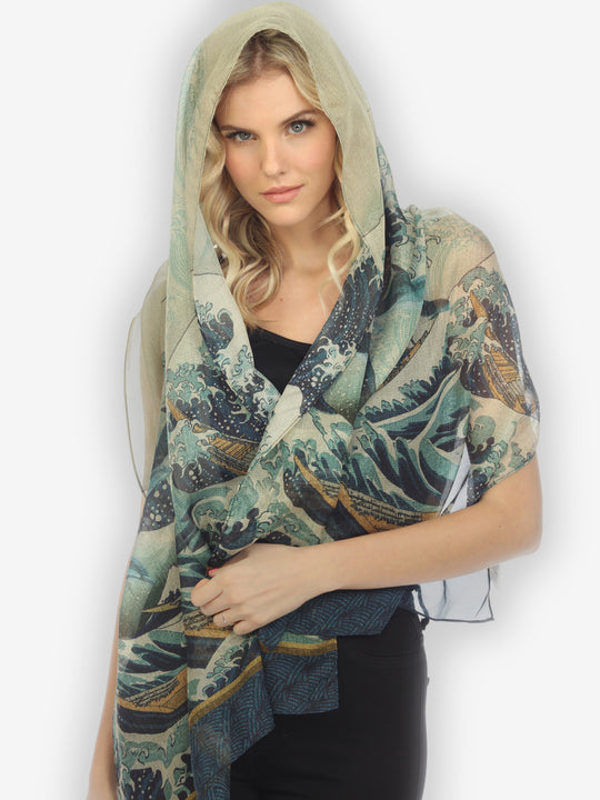 Japanese Wave Silk Scarf