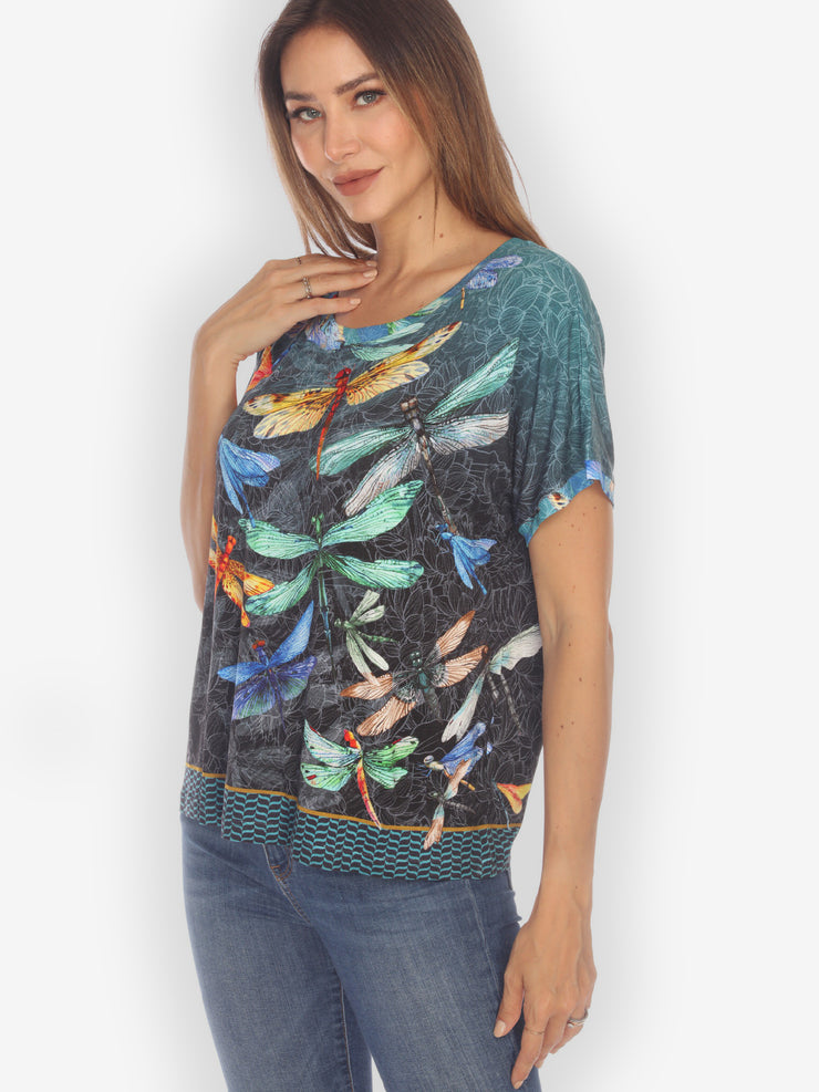 Colorful Dragonfly Cap Sleeves Tee